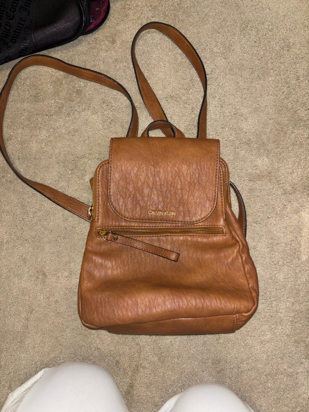 Calvin Klein Cognac Brown Leather Backpack